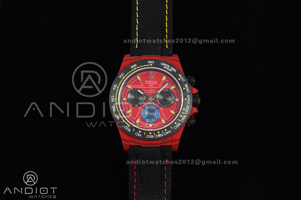 Daytona DIW Red Carbon Iron Man SONIC 1:1 Best Edition Red Dial on Black Nylon Strap SA4130